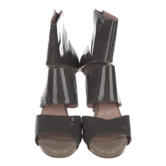 CHLOE Gray Black Patent Leather Gladiator Sandals Cone Heels EU 38.5 - Picture 3 of 5